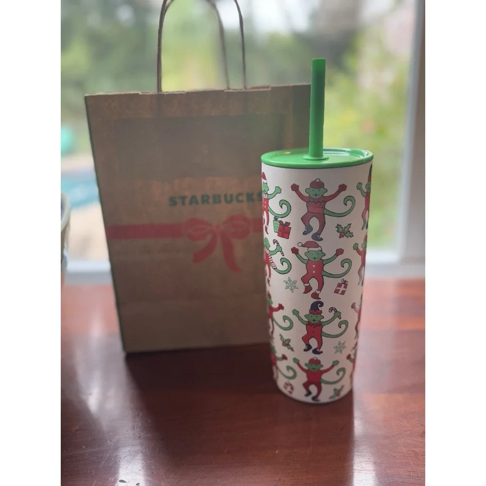 Starbucks x Roller Rabbit Christmas 2025 Monkey Green + Red Cup NWT -2 Available